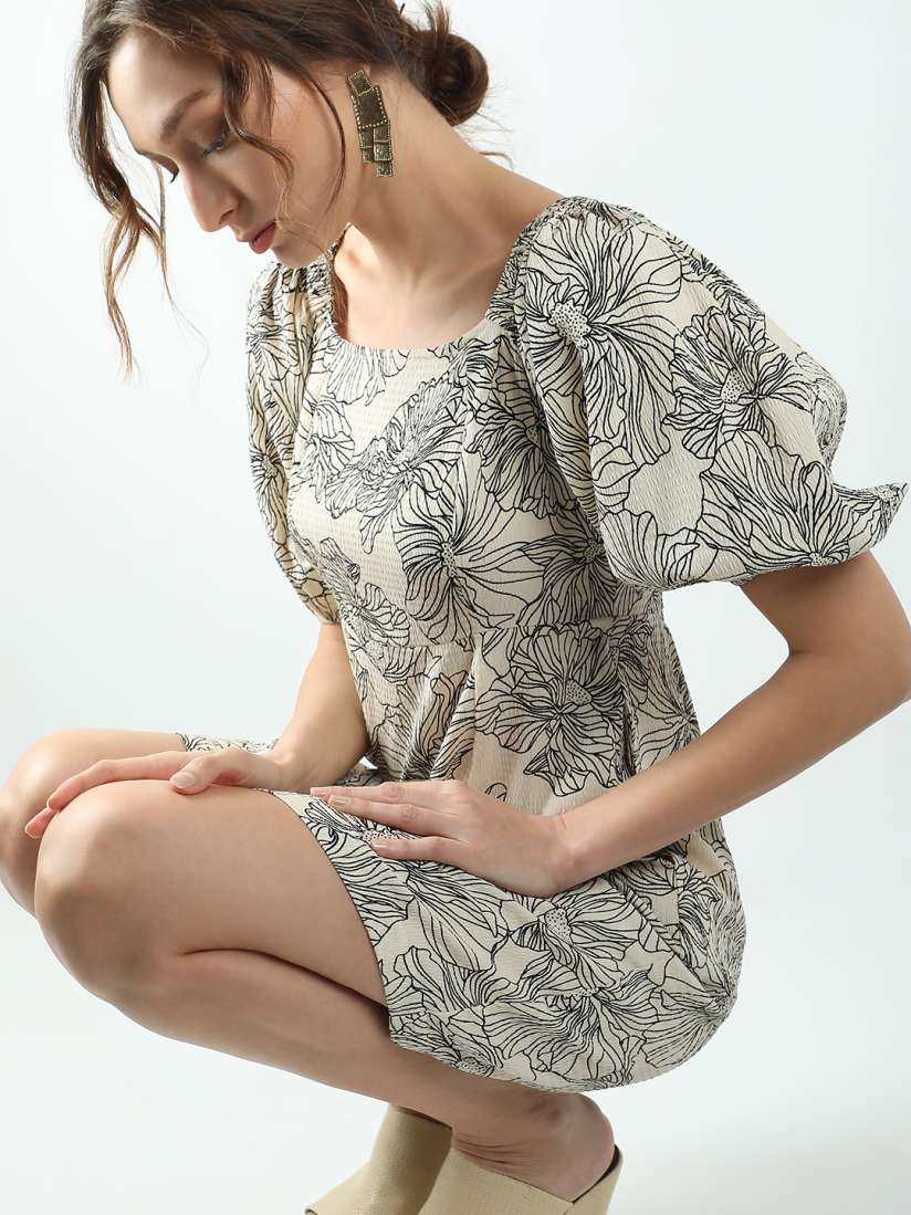 Buy Vero Moda Floral Printed Square Neck Puffed Sleeves Smocked A Line Dress Dresses for Women 27483404 Myntra