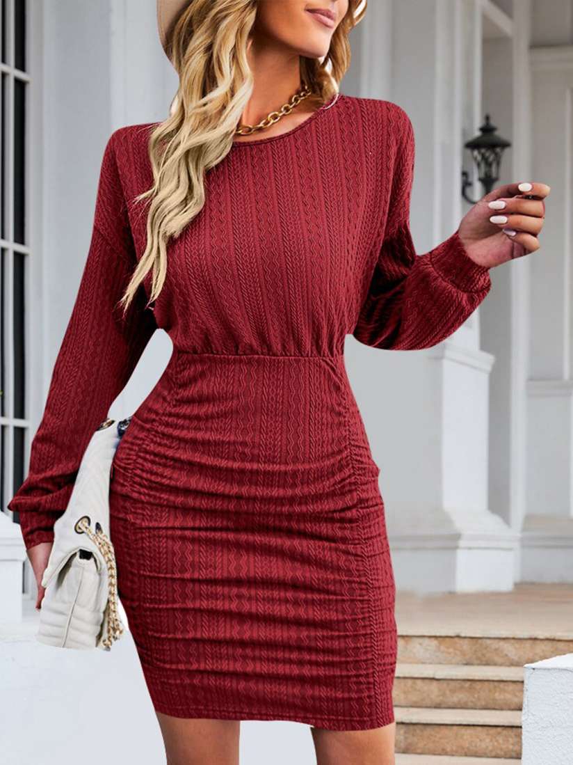Buy StyleCast Maroon Self Design Cuffed Sleeves Bodycon Dress Dresses for Women 27485582 Myntra