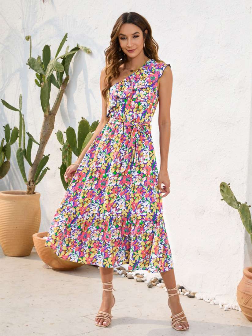 Buy StyleCast Blue Floral Print One Shoulder Fit Flare Midi Dress Dresses for Women 27485656 Myntra