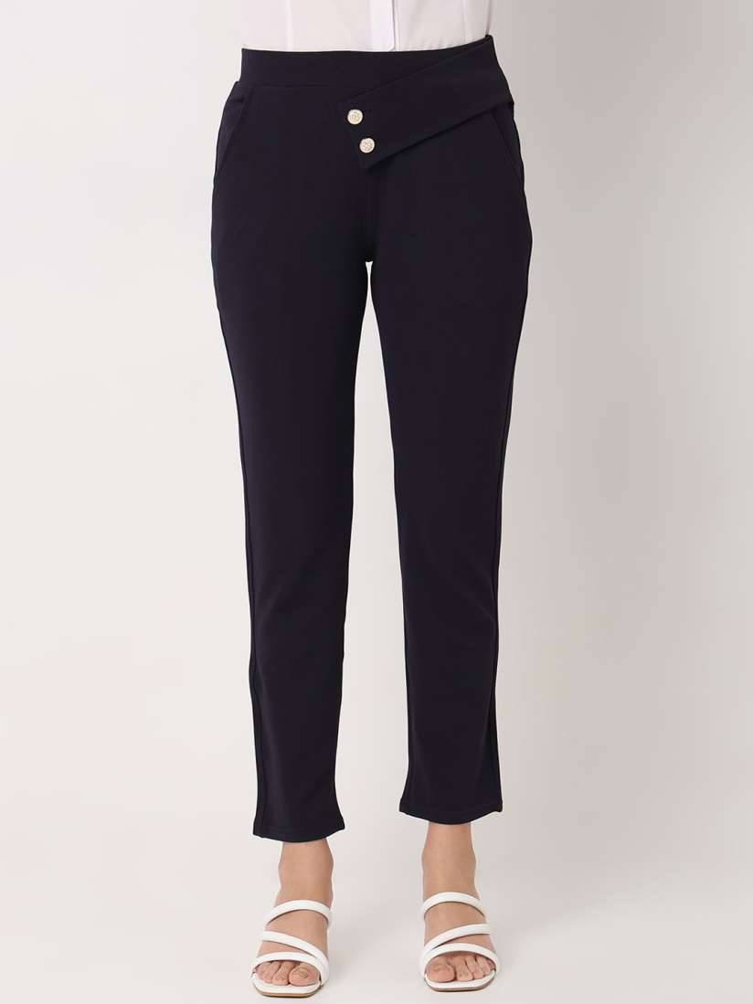 Buy Smarty Pants Women Sharp Straight Fit High Rise Wrinkle Free Cropped Formal Trousers Trousers for Women 27497046 Myntra