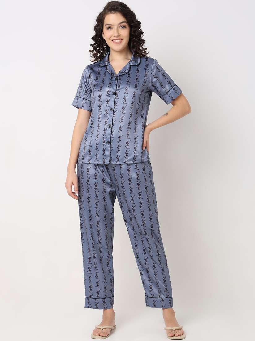 Buy Smarty Pants Conversational Printed Silk Satin Night Suit Night suits for Women 27497104 Myntra