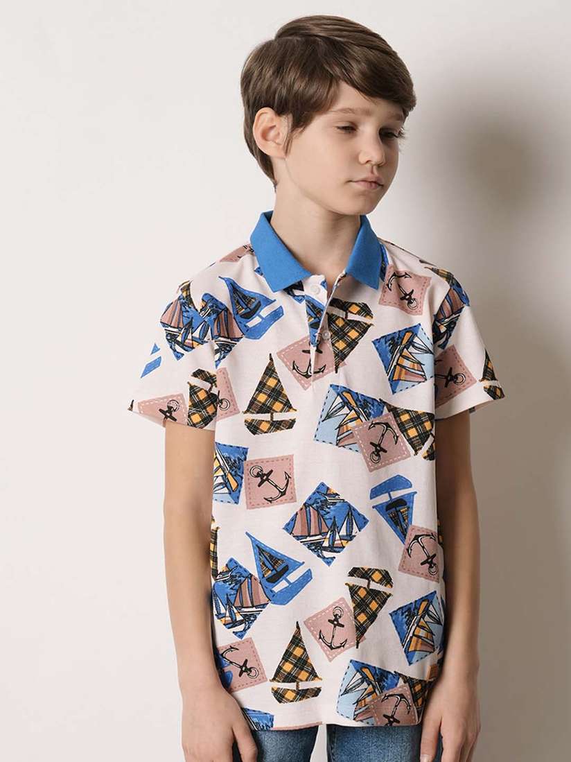 Buy Jack Jones Junior Boys Abstract Printed Polo Collar Cotton T