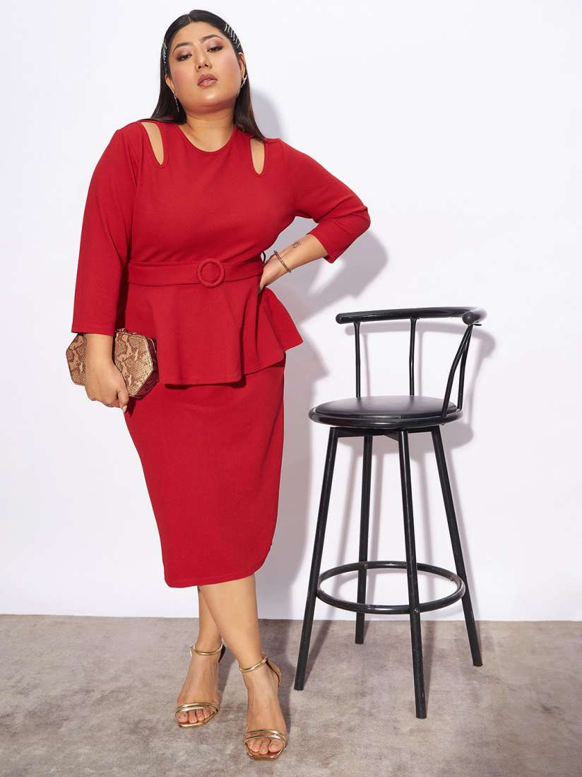 Buy SASSAFRAS Curve Plus Size Round Neck Peplum Dress Dresses for Women 27508514 Myntra