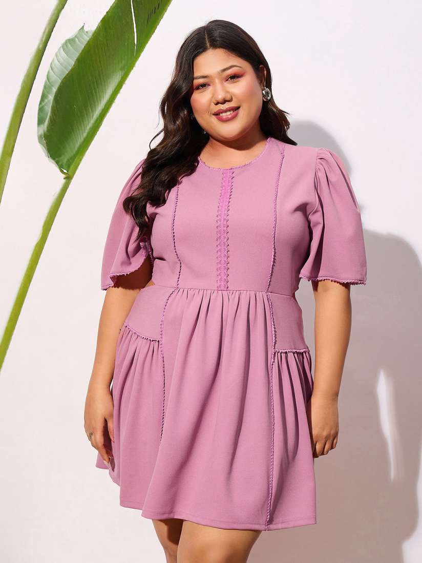 Plus size pink fit and flare dress online