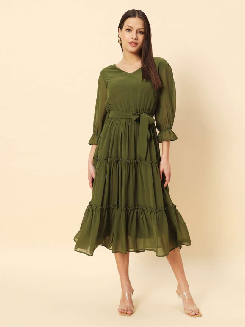 Buy Chemistry V Neck Tiered Georgette Fit Flare Midi Dress Dresses for Women 27511796 Myntra