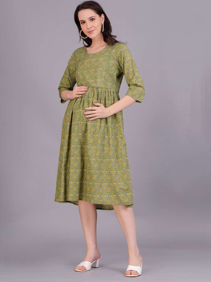 Buy The Kurta Express Floral Print Cotton Maternity Fit and Flare Midi Dress Dresses for Women 27515680 Myntra