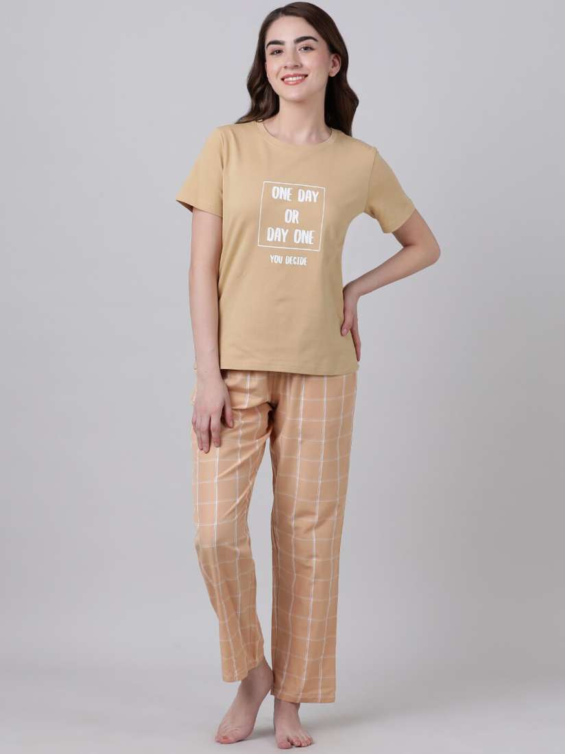 Buy mackly Printed Pure Cotton T shirt With Pyjamas Night suits for Women 27525614 Myntra