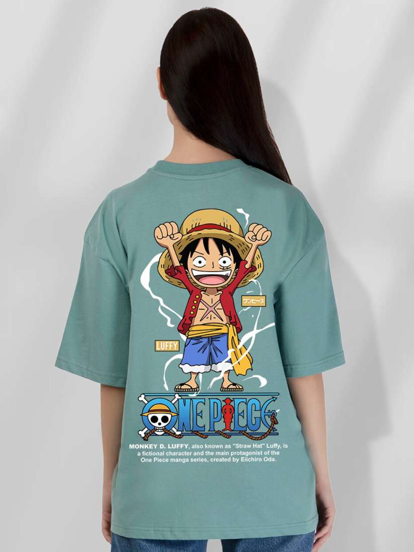 Buy PRONK Luffy One Piece Printed Drop Shoulder Sleeves Pure Cotton Oversized T shirt Tshirts for Women 27526404 Myntra