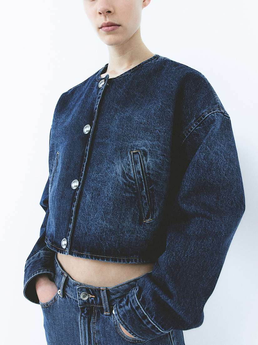 H&m Waisted Denim Jacket Buy H&M Cotton Oversized Button-Front