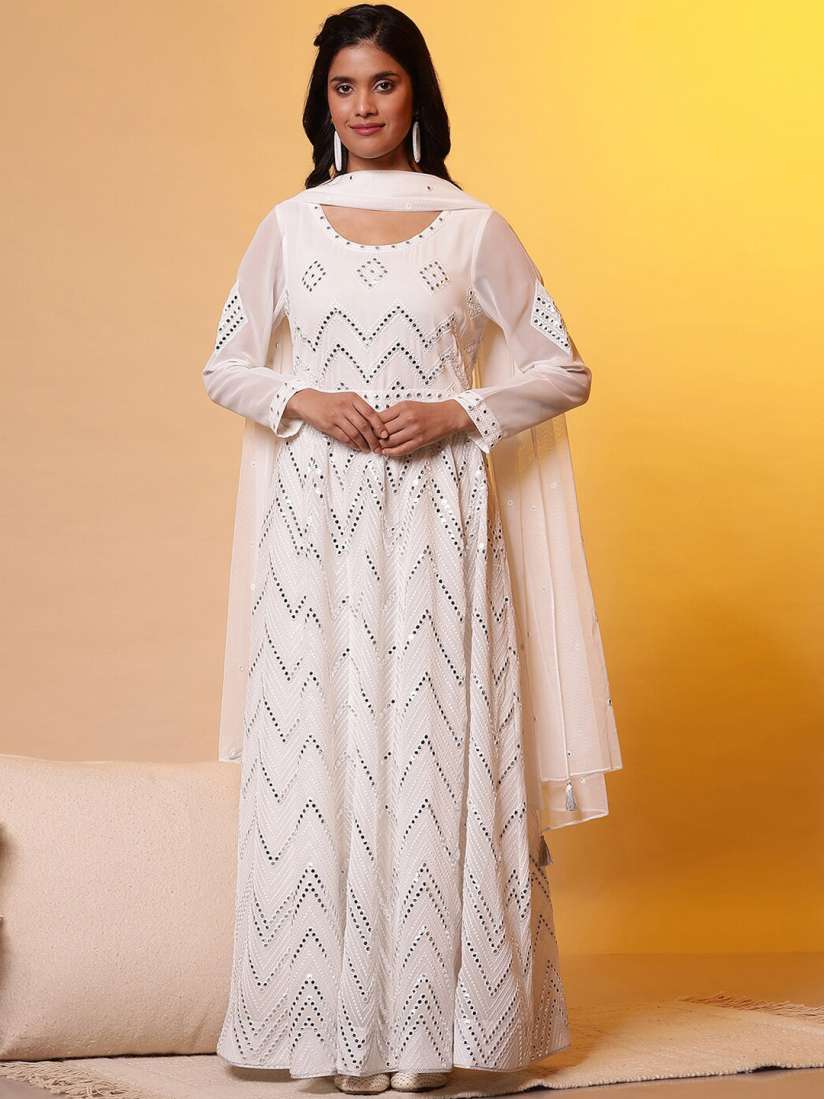 Buy Aurelia Mirror Detailed Embroidered Georgette Ethnic Dress with Dupatta Ethnic Dresses for Women 27540596 Myntra