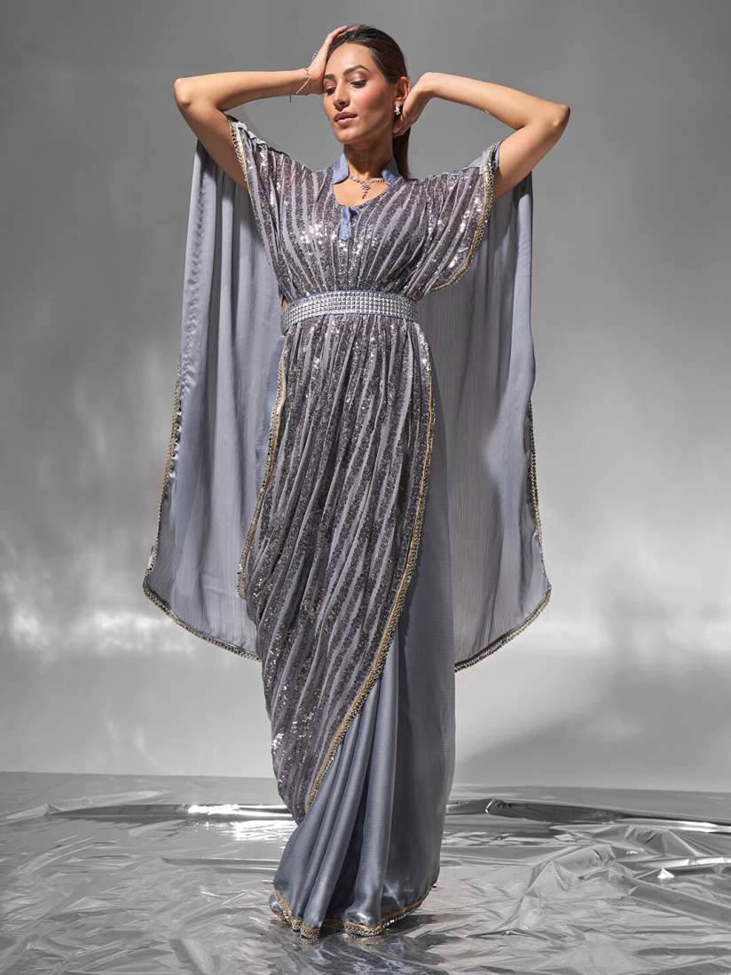 Buy modeva Embellished Sequinned Pure Chiffon Kaftan Saree Sarees for Women 27543088 Myntra