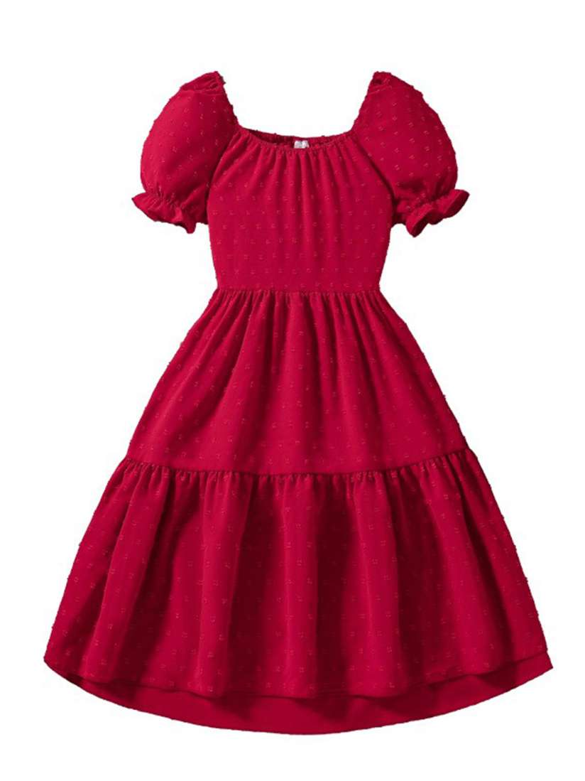 Buy StyleCast Red Girls Puff Sleeve Layered Fit Flare Maxi Dress Dresses for Girls 27543498 Myntra
