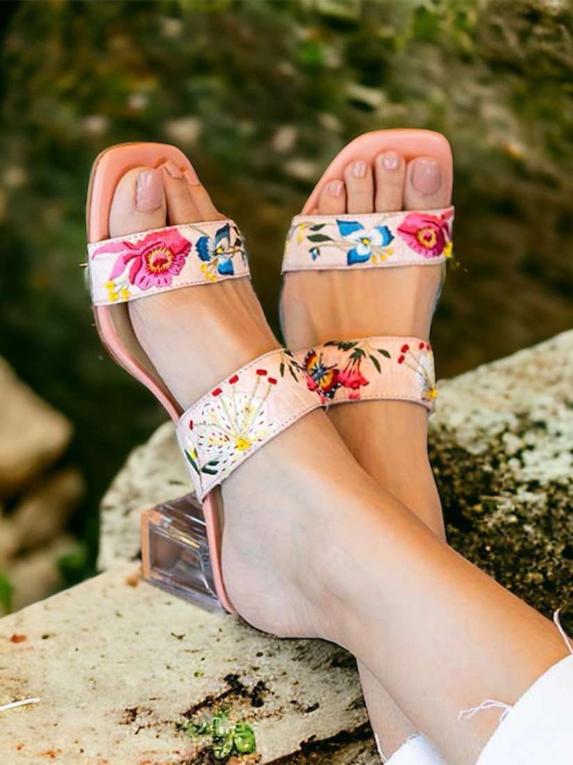 Embroidered block heels shop