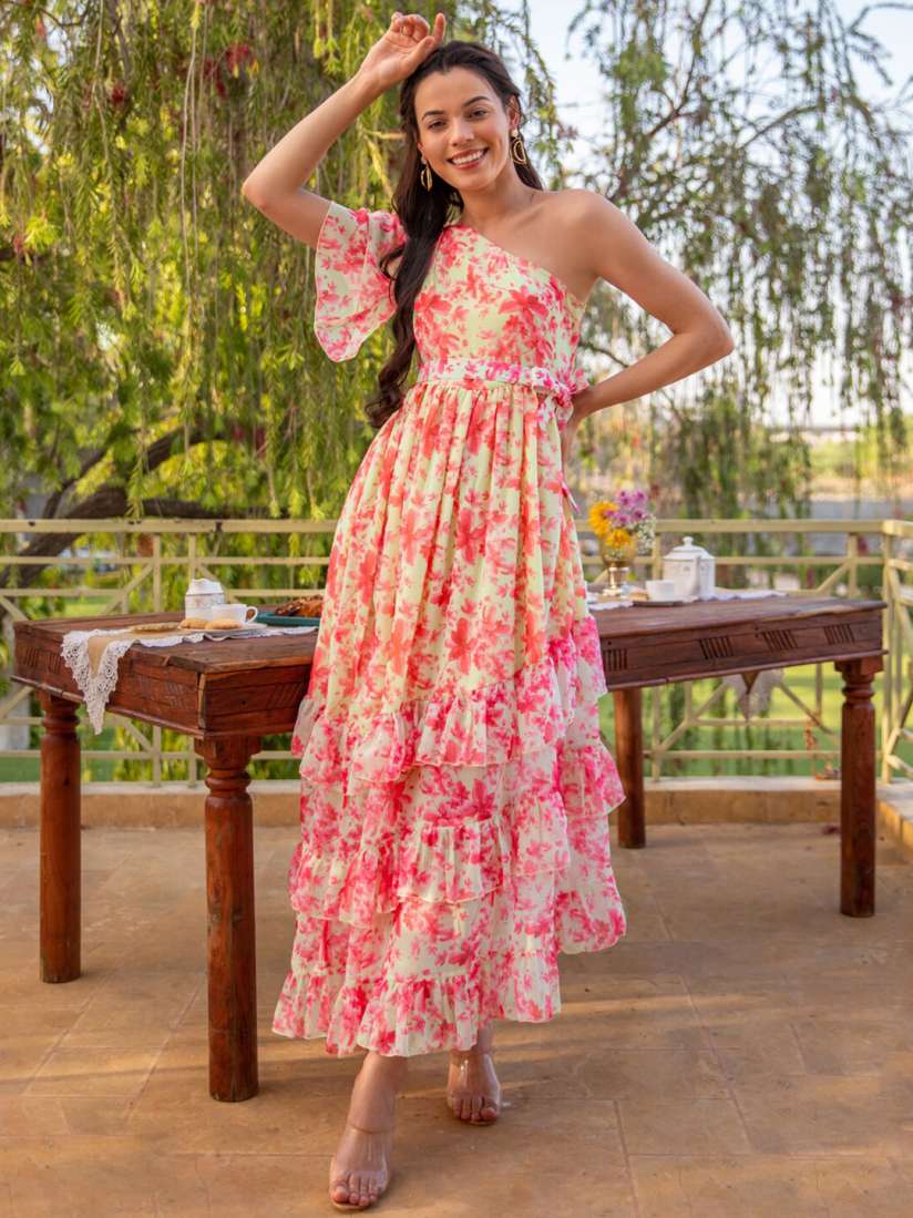 Fashion single printed chiffon maxi dress clearance