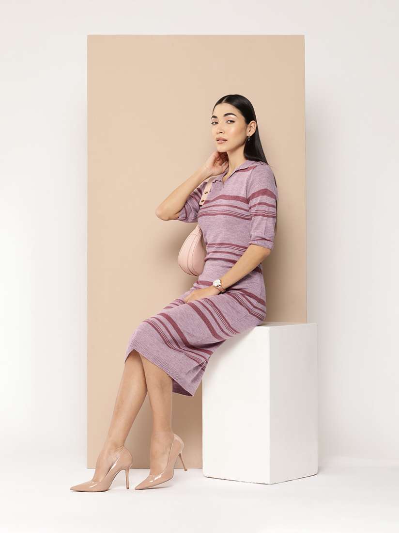 Buy Chemistry Pure Acrylic Striped Midi Winter Dress Dresses for Women 27566130 Myntra