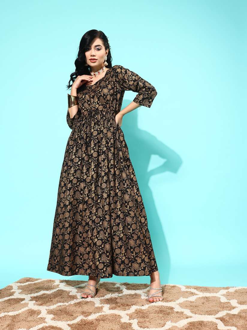 Buy Nayo Floral Printed Cotton Maxi Dress Dresses for Women 27567654 Myntra