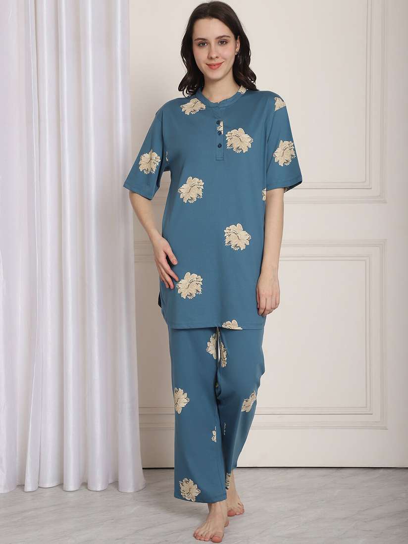 Kanvin Floral Printed Pure Cotton Night suit