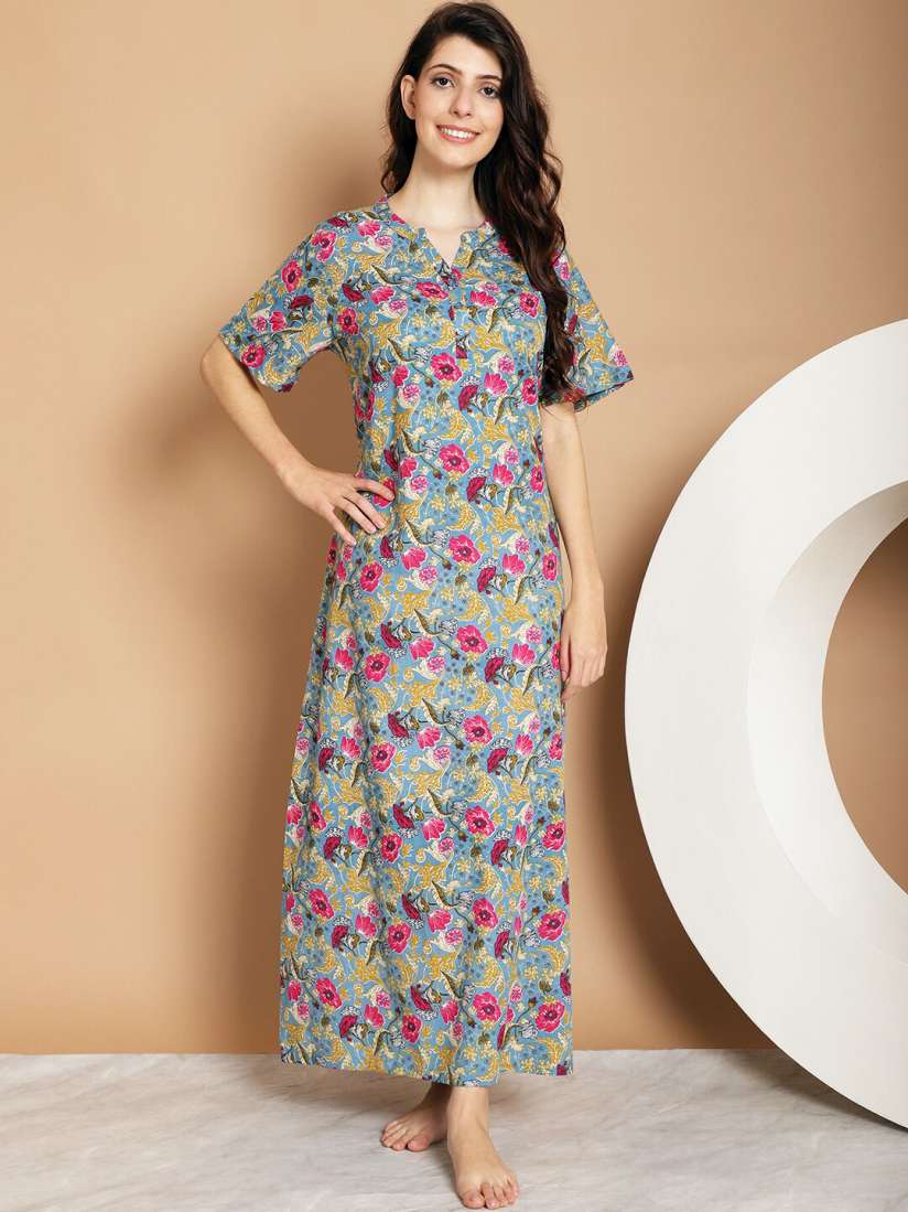Buy Kanvin Floral Printed Pure Cotton Maxi Nightdress Nightdress for Women 27580328 Myntra