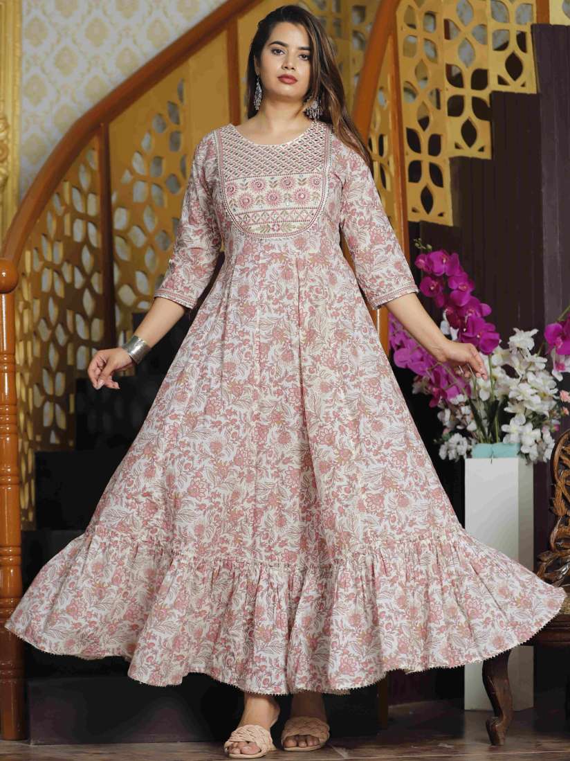 Buy DARVIKAA COLLECTION Floral Printed Gathered Detailed Maxi Ethnic Dress Ethnic Dresses for Women 27592858 Myntra