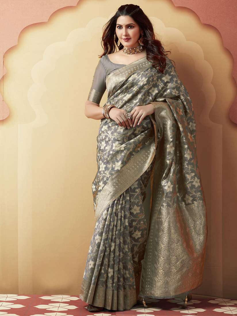 Mitera grey woven design saree top