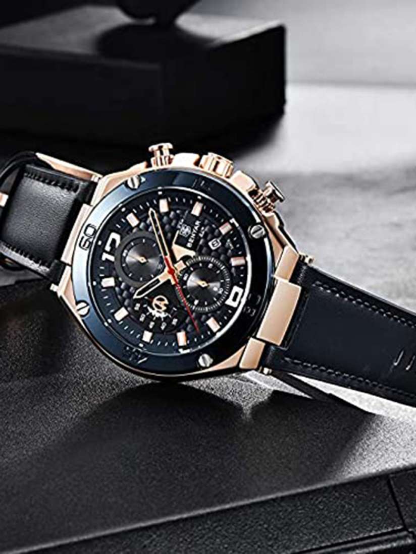 Buy BENYAR Men Leather Textured Straps Analogue Watch Ben 5151 Blue Gold Blue Watches for Men 27603110 Myntra