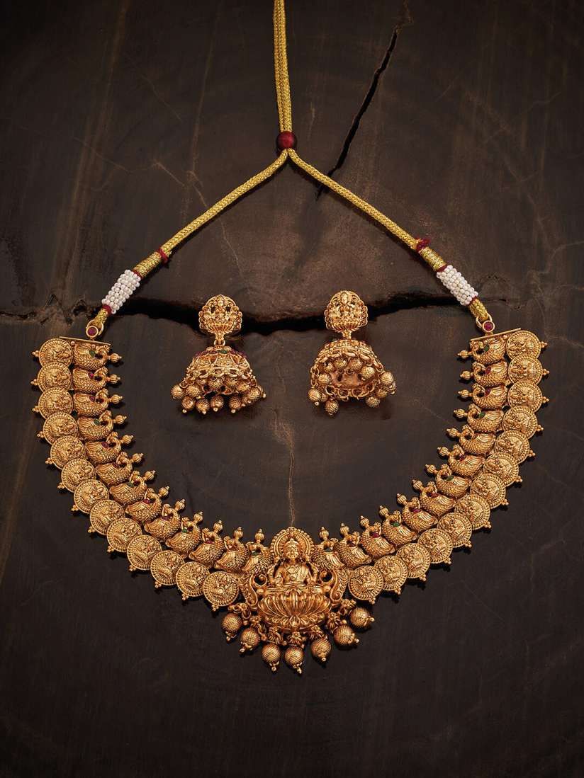 Buy Kushal s Fashion Jewellery Gold Plated Stone Studded Temple Necklace Earrings Jewellery Set for Women 27603422 Myntra