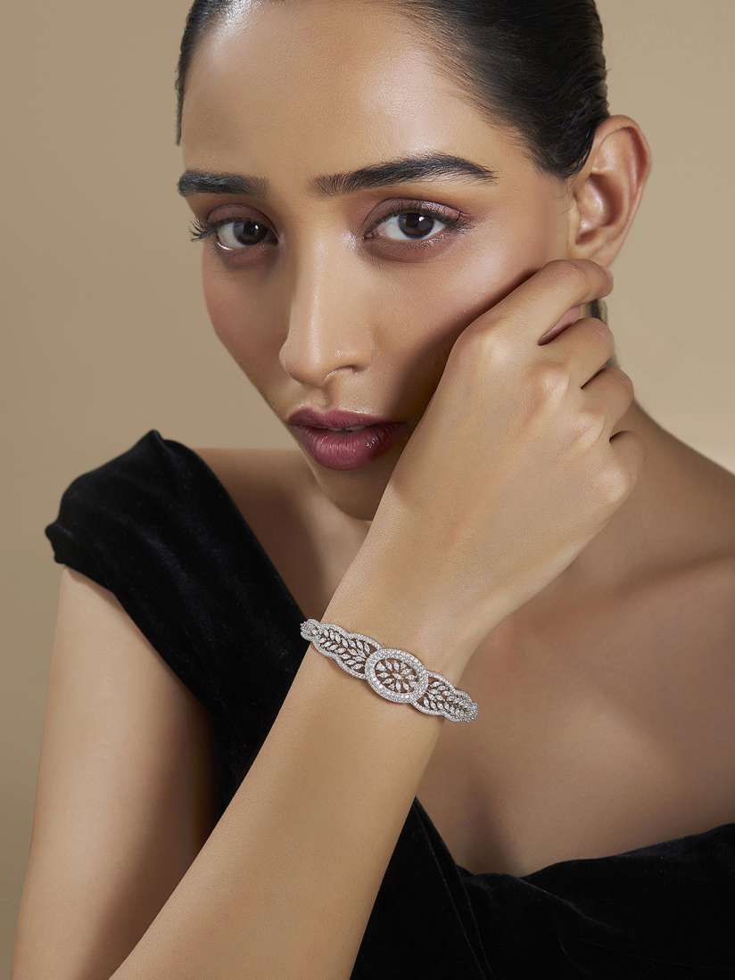 Buy Kushal s Fashion Jewellery Cubic Zirconia Rhodium Plated Cuff Bracelet Bracelet for Women 27603468 Myntra
