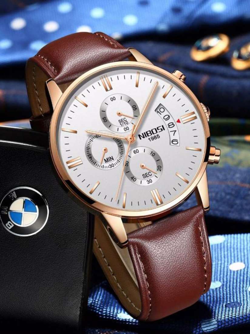 Buy Nibosi Men Leather Analogue Watch NB 2309 L Brn Gld Wht 01 Watches for Men 27607666 Myntra