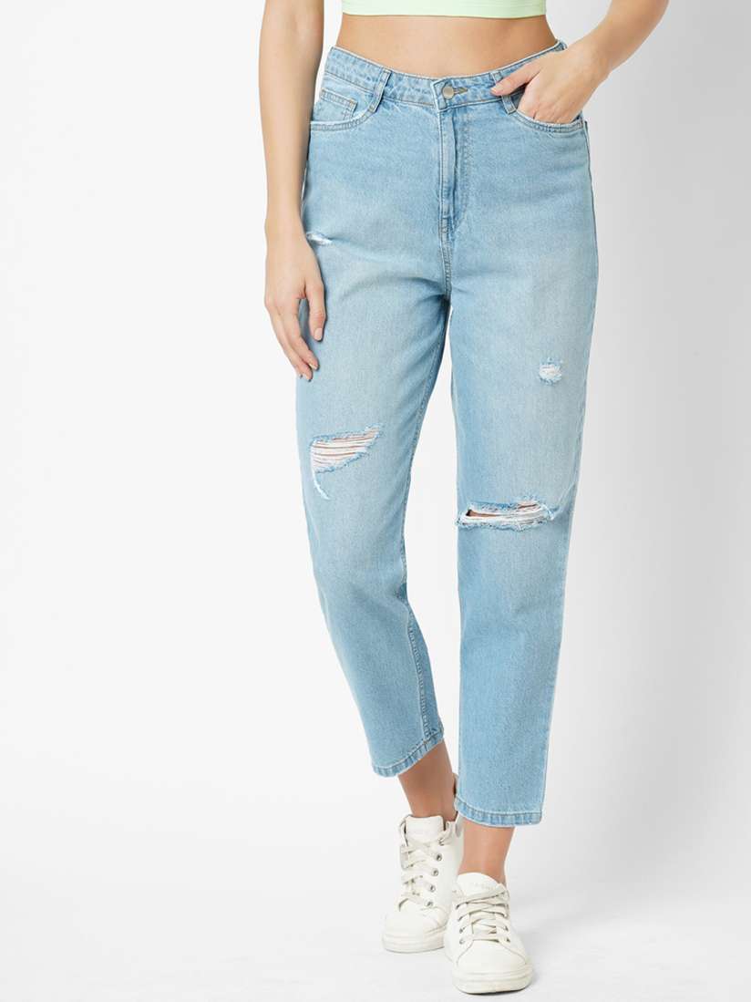 Buy Kraus Jeans Women Mom Fit High Rise Mildly Distressed Stretchable Jeans Jeans for Women 27616788 Myntra