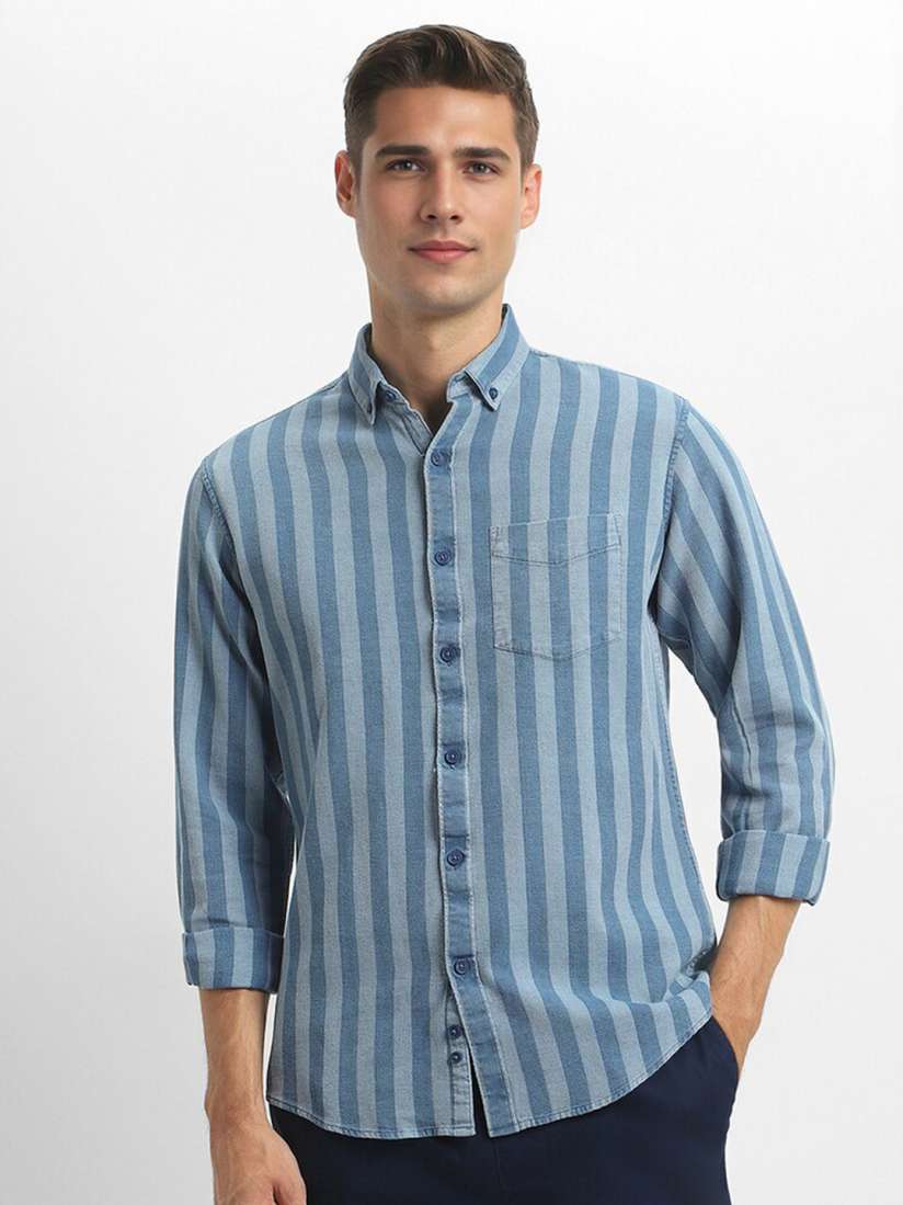 Buy FOREVER 21 Blue Vertical Striped Button Down Collar Long Sleeves Cotton Casual Shirt Shirts for Men 27622900 Myntra
