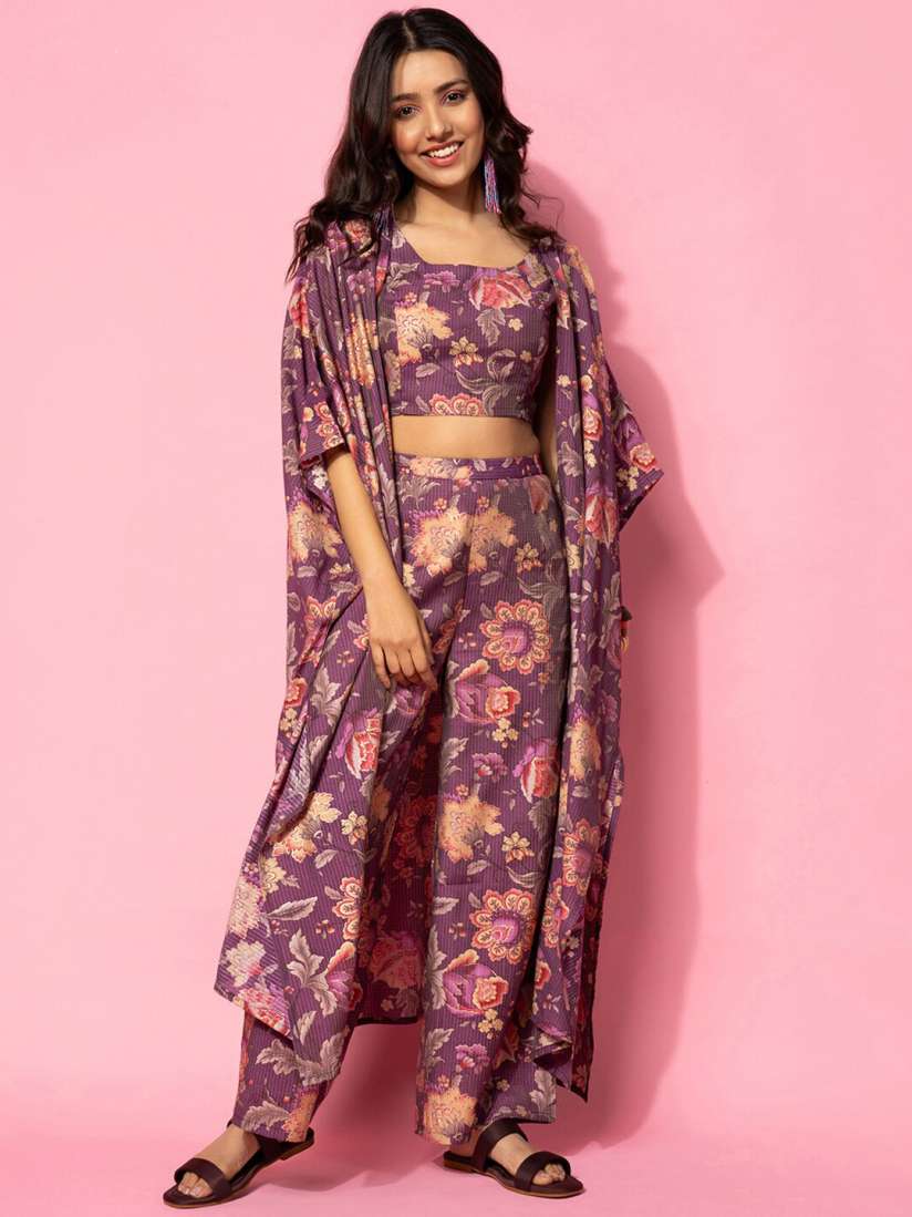 Crop top palazzo with jacket myntra 2025