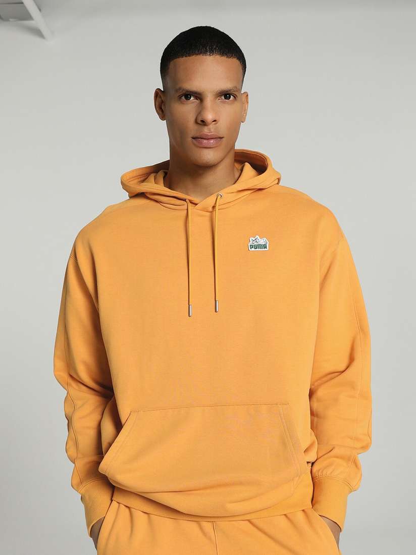 Men Sweatshirt Yellow Puma Hoodie Puma Hooded Cotton Pullover