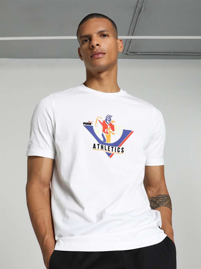 Buy Puma Graphics PUMA Athletics Printed Cotton T shirt Tshirts for Men 27634652 Myntra