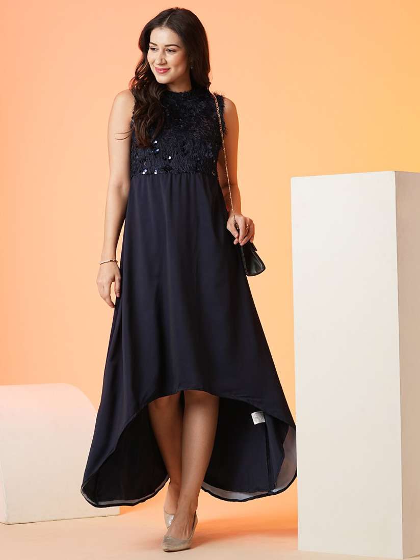 Buy Globus Georgette Round Neck Sleeveless Fit Flare Maxi Party Dress Dresses for Women 27637538 Myntra