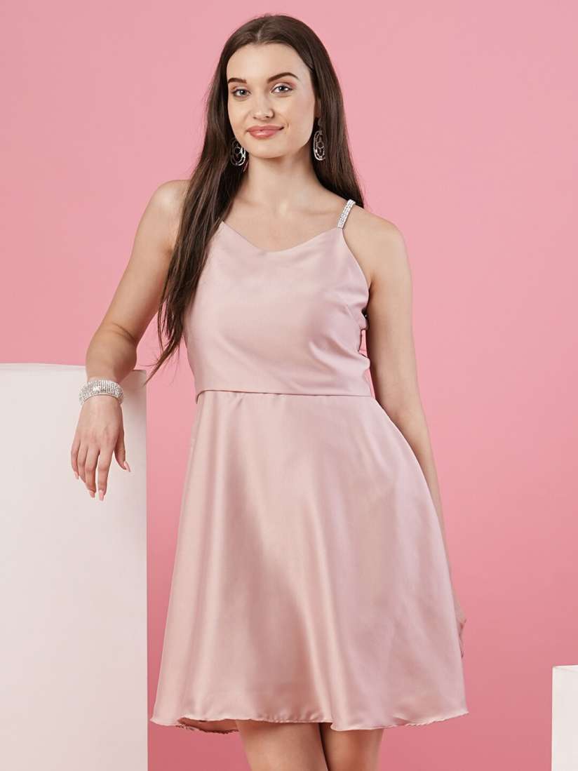Buy Globus Satin Shoulder Straps Opaque Fit Flare Party Dress Dresses for Women 27637566 Myntra