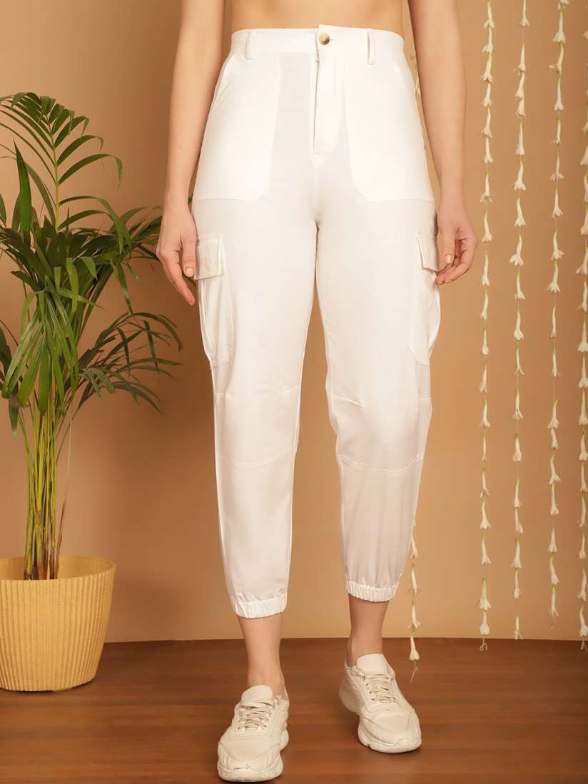Buy KALINI Women Classic Easy Wash Cotton Linen Cargo Joggers Trousers for Women 27640806 Myntra