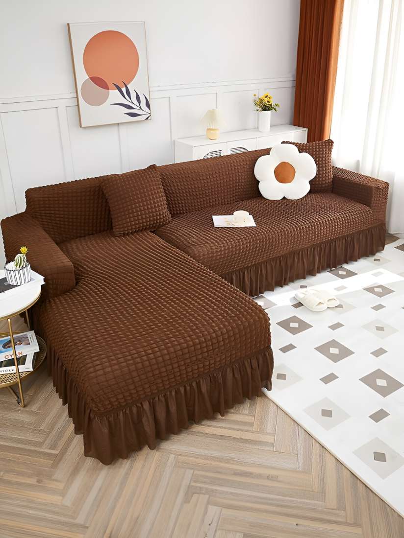 Buy Cortina Brown 2 Pieces Elastic Stretchable 6 Seater L Shape Sofa Cover Sofa Covers for Unisex 27645716 Myntra