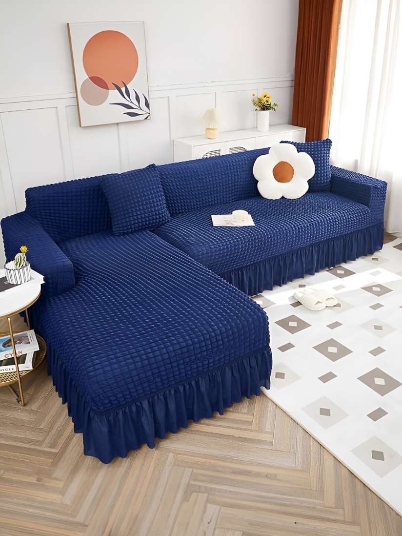 Buy Cortina Navy Blue 2 Pieces Elastic Stretchable 5 Seater L Shape Sofa Cover Sofa Covers for Unisex 27645732 Myntra