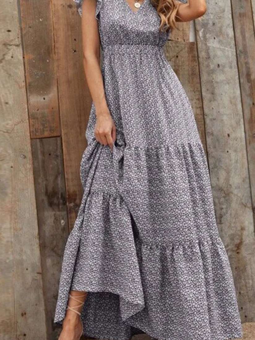 Gray floral maxi dress online