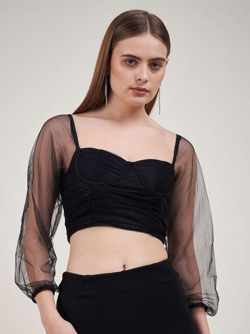 Buy DELAN Sweetheart Neck Net Bralette Crop Top Tops for Women 27660194 Myntra