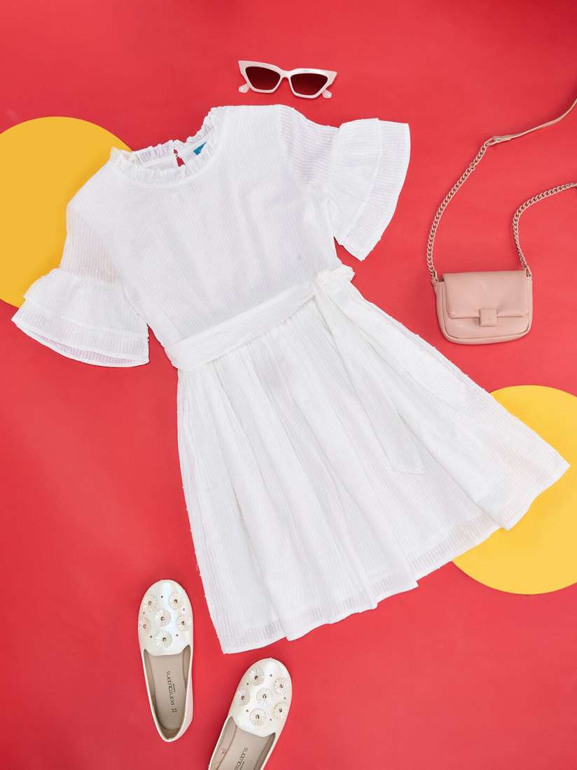 Buy YU by Pantaloons Girls Self Design Bell Sleeves Pure Cotton Fit and Flare Dress Dresses for Girls 27662654 Myntra