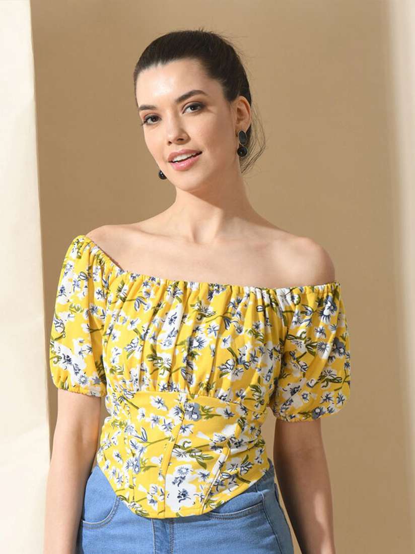 yellow floral bardot top