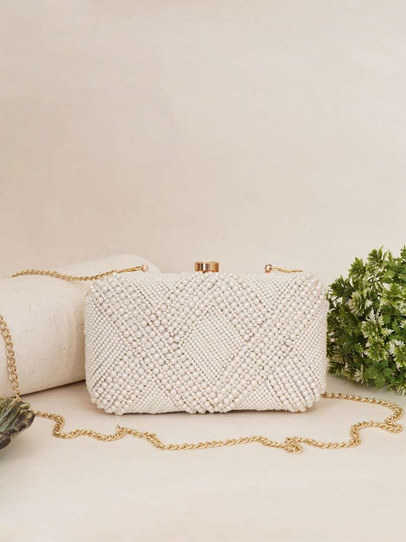 White beaded clutch cheap