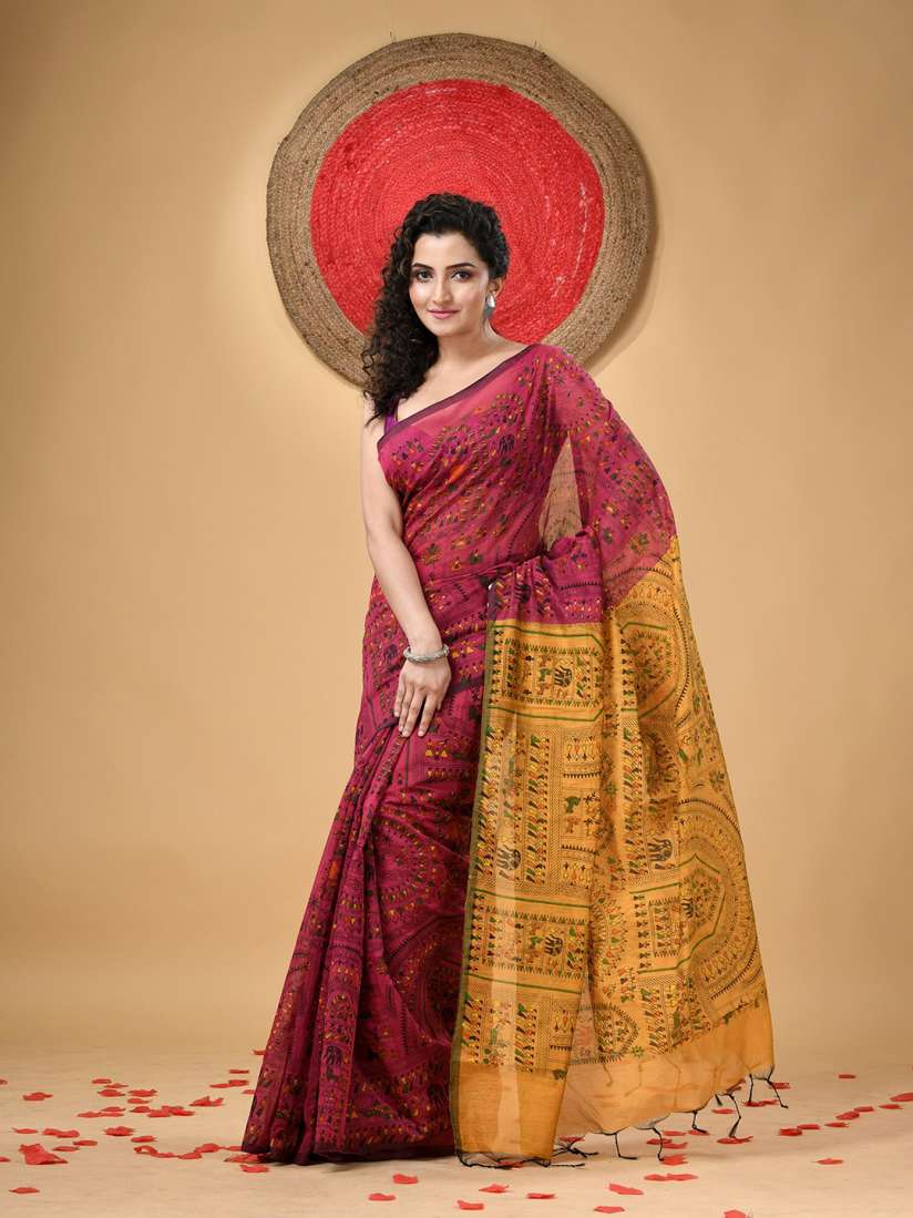 Buy DESH BIDESH Woven Design Block Print Cotton Silk Saree with Tassels Sarees for Women 27672632 Myntra