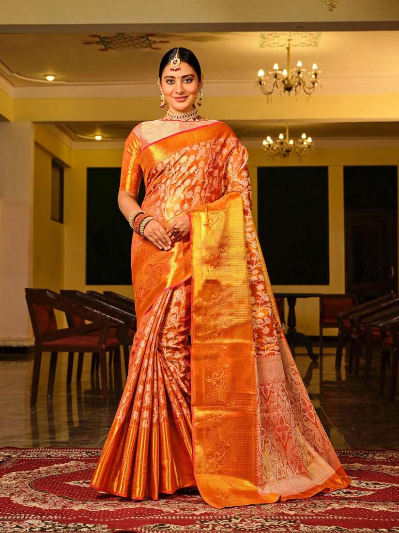 Buy JUST FASHION Floral Woven Design Zari Kanjeevaram Saree Sarees for Women 27674650 Myntra