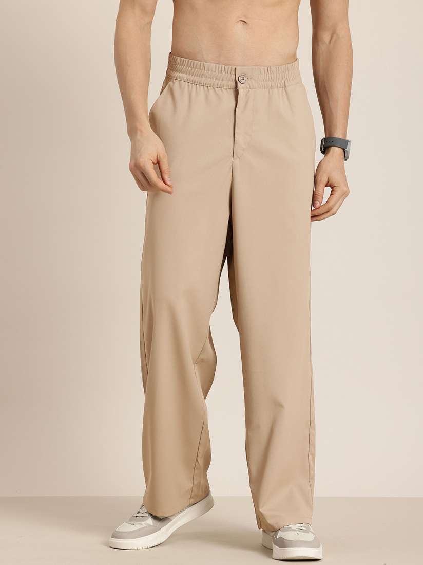 Buy HERE NOW Men Wide Leg Straight Fit Trousers Trousers for Men 27708940 Myntra