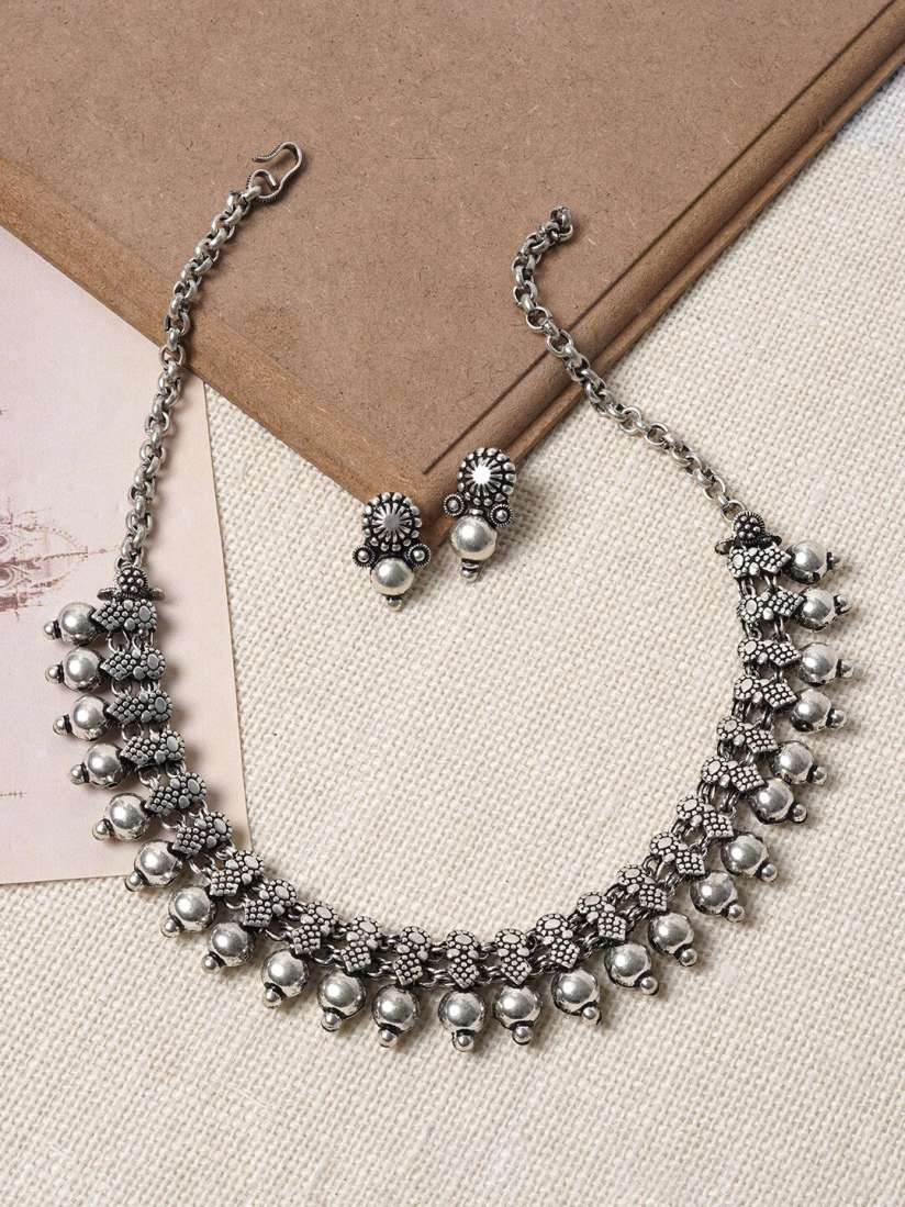 Buy TEEJH Silver Plated Oxidised Jewellery Set Jewellery Set for Women 27736478 Myntra