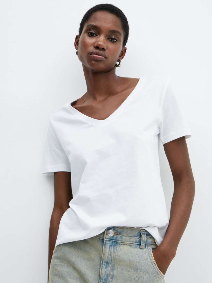 Buy MANGO V Neck Pure Cotton T shirt Tshirts for Women 27737064 Myntra