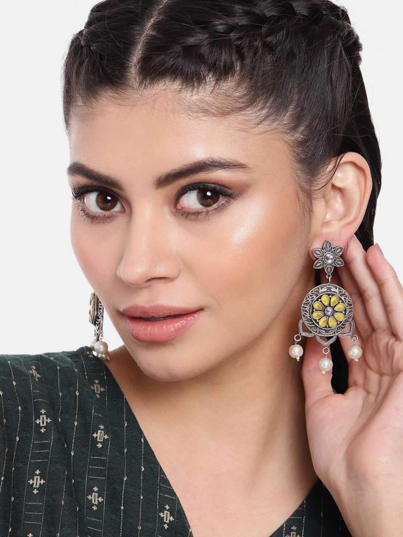 Buy AITIHYA Silver Plated Oxidised Circular Artificial Stones Drop Earrings Earrings for Women 27740768 Myntra