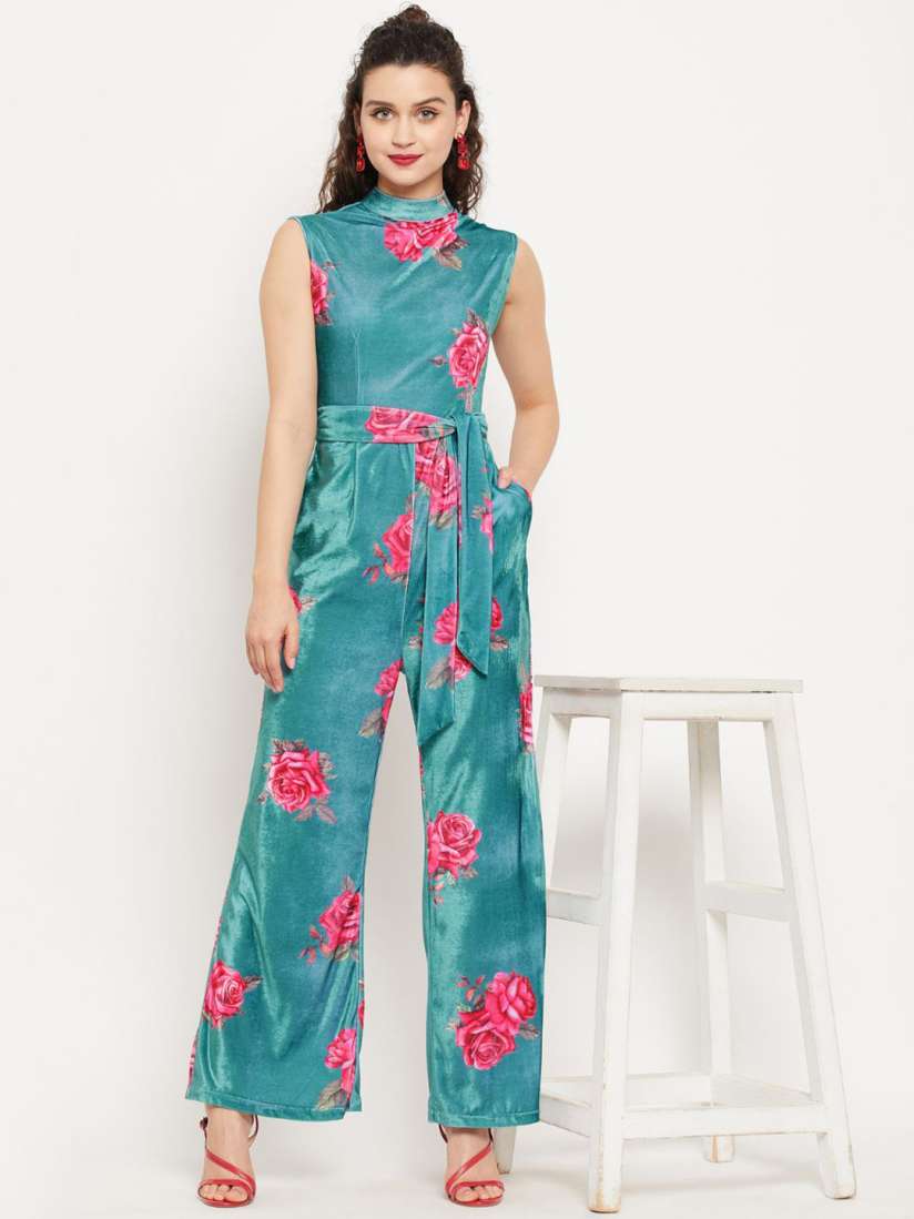 Buy Uptownie Stretchable Velvet Floral Print Jumpsuit Jumpsuit for Women 27746178 Myntra